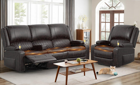 Yolsali 3 Seater Recliner Sofa Set with 2-Tier Cushion, 3+1 Pieces in Living Room, 3 Seater Reclining Couch Leather with Removable Console, 1 Oversize Recliner Chair Sofa Seat Yolsali