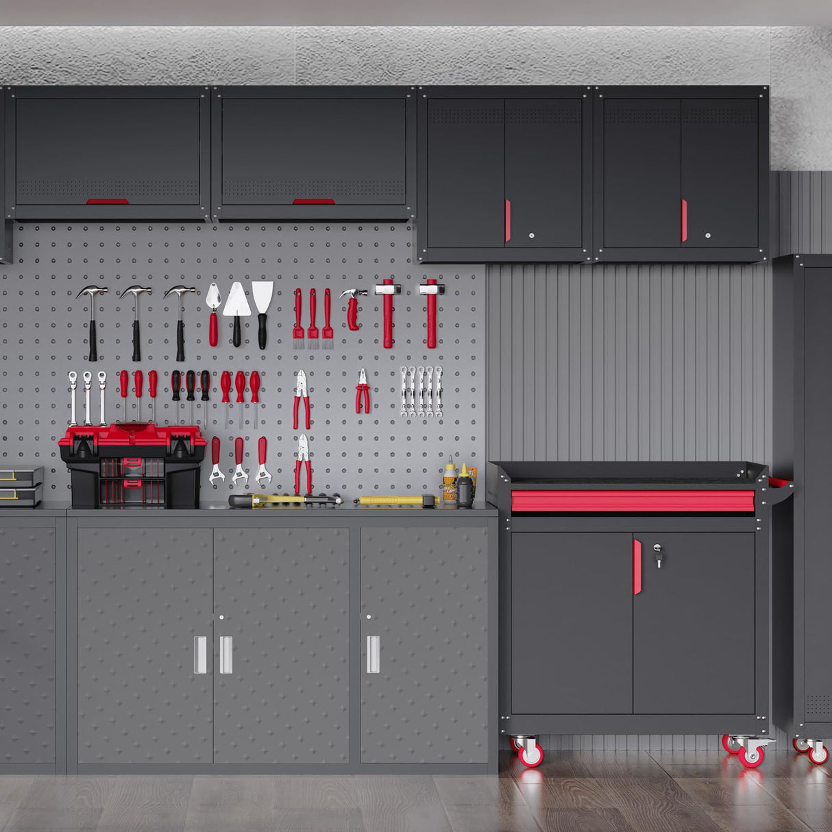 Kelueo Garage Wall Cabinet, Metal Wall Cabinet with Lockable Doors,26" Tall Wall Cabinet with Adjustable Shelf,Garage Storage Cabinets Shelf with Anti-Fall Rails for Garage,Storage Room Kelueo