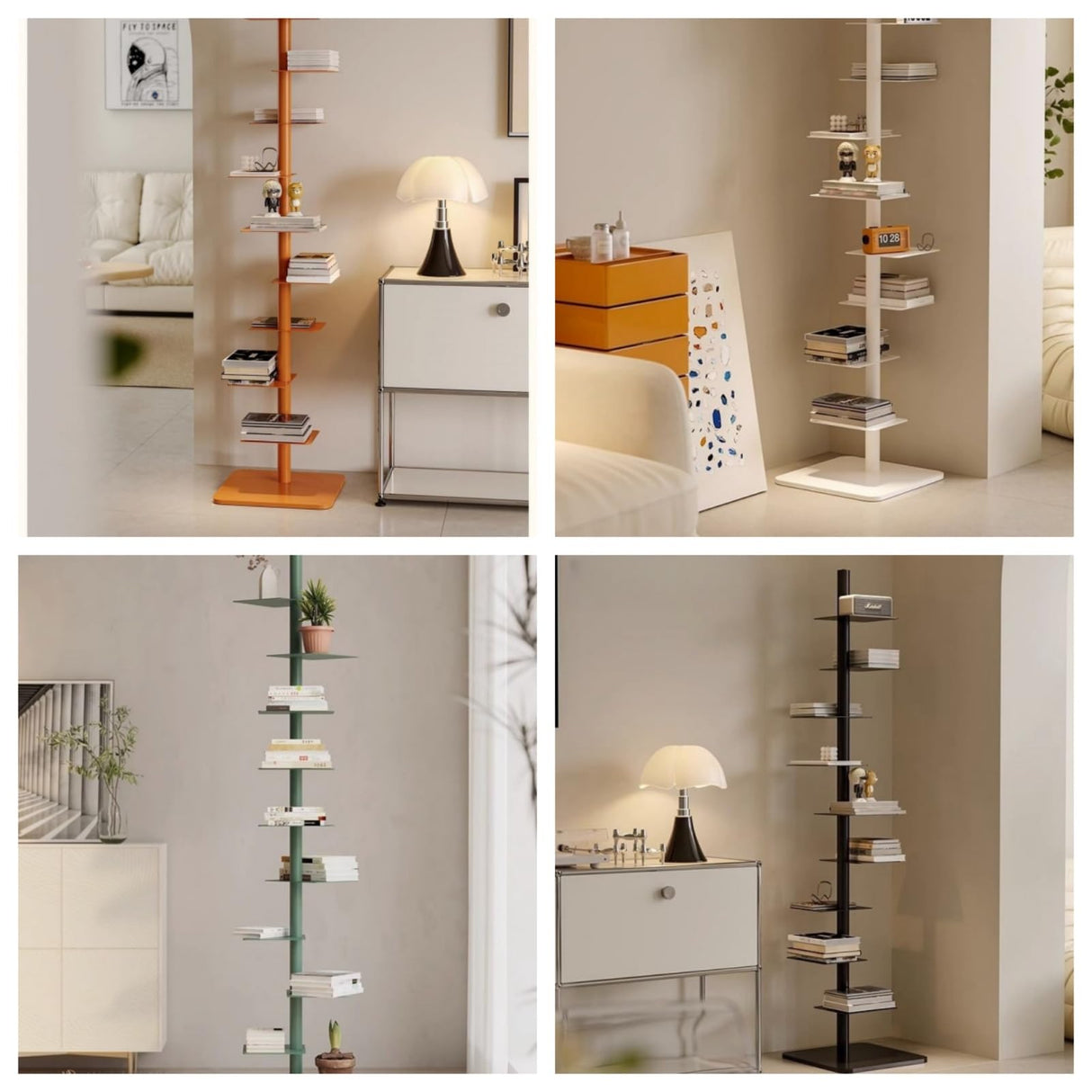 Quooyong 9-Tier Spine Bookshelf Metal Bookcase 5 Colors Vertical Bookshelf Tower Rotating Tall Narrow Book Shelf Ladder Book Rack Indoor (Green) Quooyong