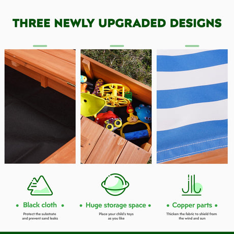 Kids Wooden Outdoor Sandbox with Cover，Sand Boxes with Canopy and Foldable Storage Bench Seats, Sand Table with Protection Bottom Liner,Kids Play Equipment for Outdoor(47X47Inch Agitree