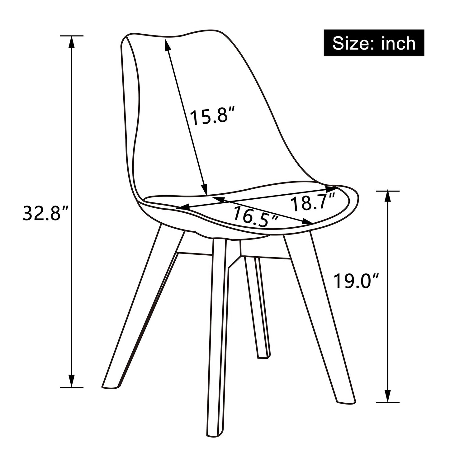 LSSBOUGHT Mid Century Modern Dining Chairs, Shell Lounge Plastic Desk Chair Side Chair with Soft Padded and Wooden Legs for Dining Room Living Room Bedroom Kitchen Set of 2 (White)