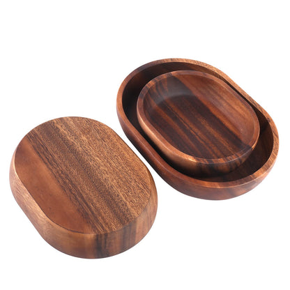 olelo Wooden Salad Bowl Set of 3-Acacia Wood Oval Dessert Displays Serving Trays Great for Fruit, Food, Salads, Mixing & Serving Bowls