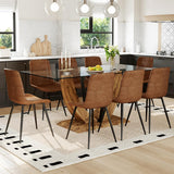 JEARGE 71" Glass Dining Table Set for 8, 9 Piece Dining Table Set,Tempered Glass Table Top with U-Shaped Legs and Fabric Dining Chairs,Ideal for Kitchens, Living Rooms JEARGE