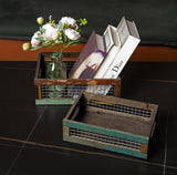 TIMRIS Set of 2 Rustic Wooden Countertop Baskets, Farmhouse Distressed Nesting Boxes, Small Decorative Wooden Storage Crates, Reclaimed Wood Organizer Baskets with Wire Mesh (Random) TIMRIS