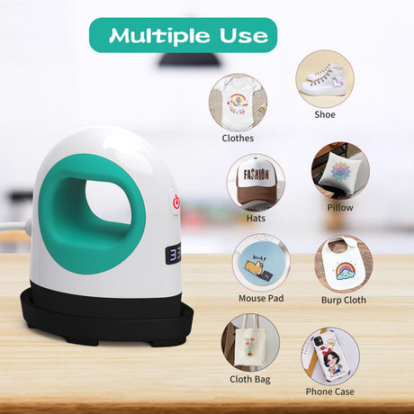 Heat Press Mini Heat Press Machine, Small Heat Press for T Shirts, Hats, Heating Transfer Projects,14 Levels Temperature Setting (White&Green) AST&T