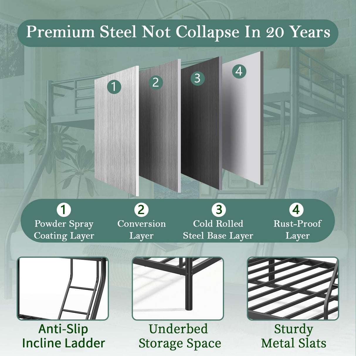 Cyranture Bunk Beds Twin Over Full Size, Heavy Duty Bunk Beds with Bottom Space & Guardrail Metal Bunk Bed Frame for Aldults Dorm Bedroom Guest Room, No Box Spring Needed（Upgrate Black） Cyranture