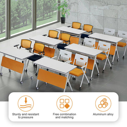 Conference Room Table,4 Pack Modern Office Folding Conference Training Table，Flip Top Mobile Seminar Table with Lockable Wheels,Mobile Foldable Meeting Table for Classroom Office (Orange)