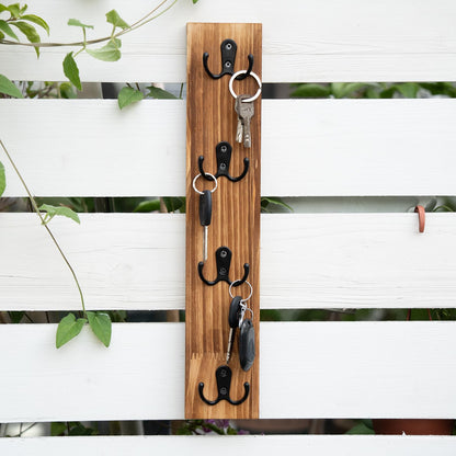 Vertical Key Holder for Wall - Mounted Wooden Key Rack Organizer with Hooks for Home Entryway, Laundry Room & Garage - Perfect Space-Saving Storage Solution for Keys, Scarves, Wallets & Pet Leashes