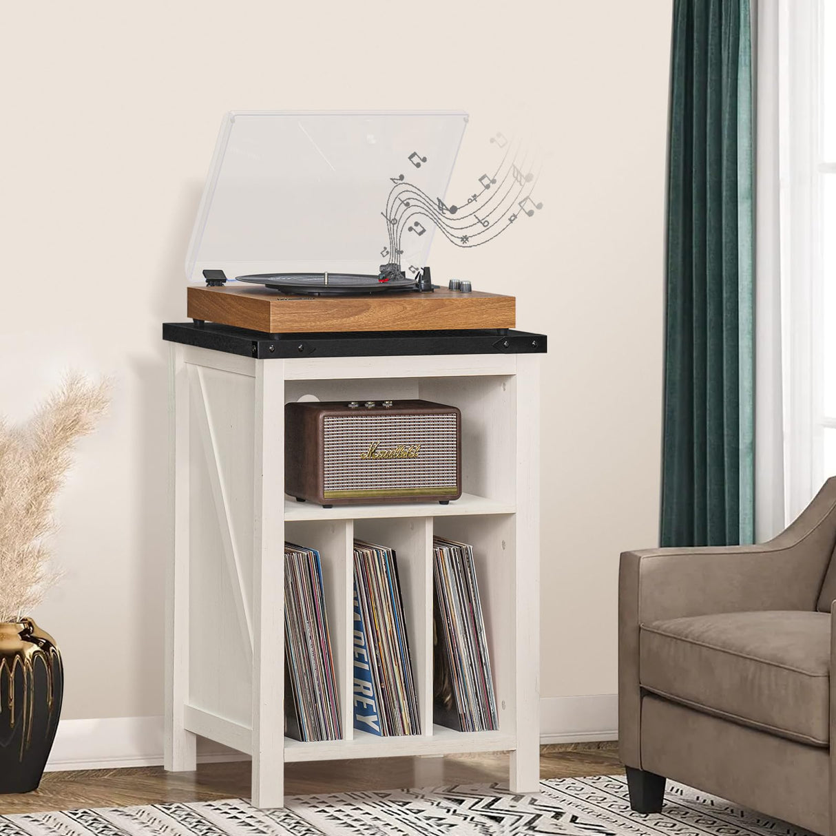 Record Player Stand with Vinyl Record Storage Holds up to 160 Albums,Large Wood Record Player Table Dispaly Shelf，White Turntable Stand Cabinet for Living Room,Bedroom,Office 8 Joaxswe