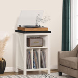 Record Player Stand with Vinyl Record Storage Holds up to 160 Albums,Large Wood Record Player Table Dispaly Shelf，White Turntable Stand Cabinet for Living Room,Bedroom,Office 8 Joaxswe