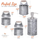 Autumn Alley Rustic Bathroom Accessories Set 4 - Galvanized Soap Dispenser, Rustic Toothbrush Holder, 2 Apothecary Jars Qtip Holder - Rustic Bathroom Decor – Farmhouse Bathroom Accessories Autumn Alley