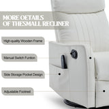 PELUMY Recliner Chair Swivel Rocking with Heat Massage - 360° Manual Recliner, 8-Point Vibrating & Lumbar Heat, Easy Assembly Chair for Living Room (Breathable Leather, White) PELUMY