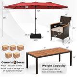 Tangkula 10 Piece Patio Rattan Dining Set with 15Ft Double-Sided Umbrella, Outdoor Heavy Duty Acacia Wood Table and Stackable Wicker Chairs Set, Umbrella with Weighted Base Tangkula