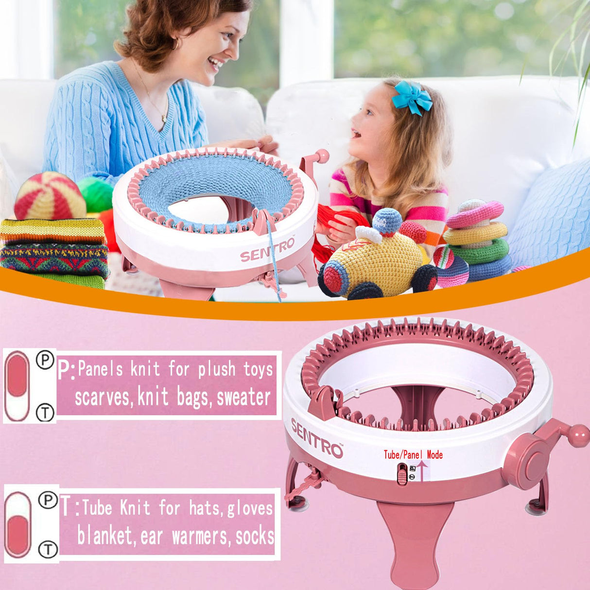 Sentro 40 Needles Knitting Machine, Smart Automatic Knitting Machine for Adults and Beginners, Circular Weaving Crochet Knitting Loom Machine Kit for Hat,Sock,Scarf,Gloves,Sweater PKHOUHYI