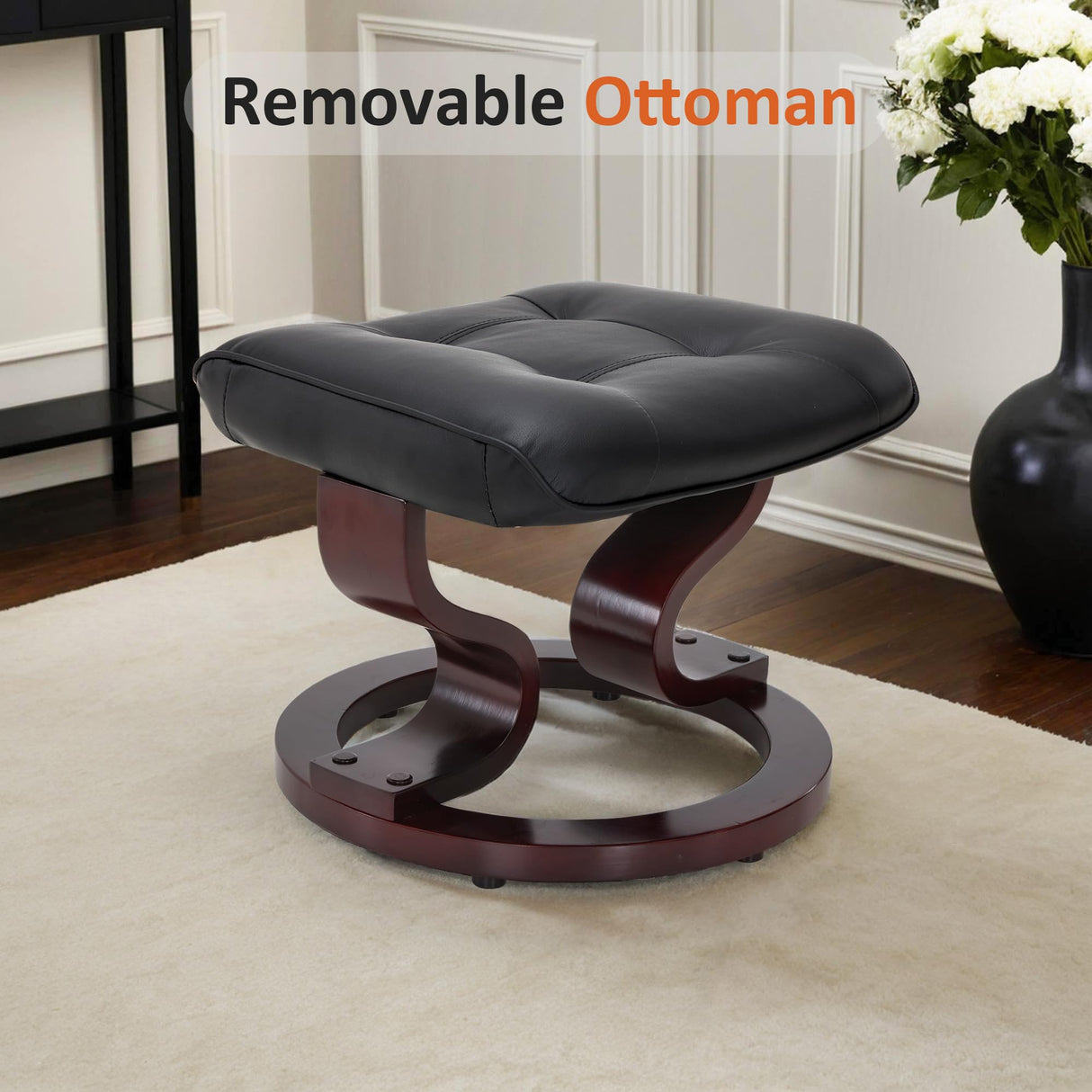 MCombo Manual Swivel Recliner with Ottoman, Chair Ottoman Set for RV Small Spaces, Living Room, Bedroom, Office 9019 4919 (Faux Leather, Black) MCombo