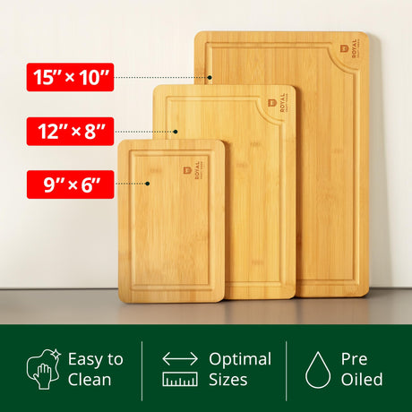 Wooden Cutting Boards for Kitchen Meal Prep & Serving - Bamboo Wood Cutting Board Set - Charcuterie & Chopping Butcher Block for Meat - Kitchen Gadgets Gift ROYAL CRAFT WOOD