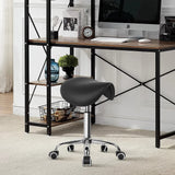 KKTONER Rolling Saddle Stool PU Leather Swivel Adjustable Rolling Stool with Wheels Salon Chair Black KKTONER