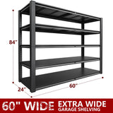 Lauxery 60" Wide Metal Shelving, 5 Tier Pantry Shelving Unit - 60" W x 24" D x 84.3" H Adjustable Tote Storage Rack, 2500LBS - Storage Shelves for Garage, Basement, Shop Lauxery