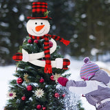 Juegoal Christmas Snowman Tree Topper, Large Plush Snowman Treetop Hugger with Red Black Plaid Top Hat & Scarf, Xmas Tree Ornament Supplies Holiday Winter Home Wonderland Party Decorations Juegoal