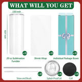 Joyclub 25 Pack Sublimation Tumblers 20 oz Bulk Blank Tumblers Skinny Straight Flat Edge Cups White with Lid and Straw for Heat Press Joyclub