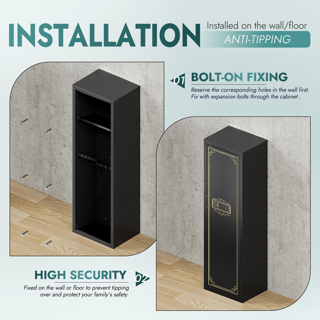 Karini Gun Safe 10-15 Biometric Gun Safe for Rifles Rifles and Pistols Fingerprint Gun Cabinet Gun Safes for Rifles with Optics Pistol & Firearm Storage | Includes Removable Shelf Karini