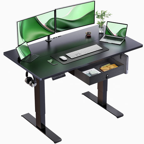 Marsail Electric Adjustable Standing Desk, 48x24 Inch, Sit-Stand Home Office Desk with Drawer, Black Marsail