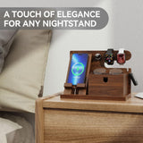 Walnut Wood Phone Docking Station with Wireless Charging, Nightstand Organizer for Men & Women, Compatible with iPhone/Samsung/Apple Watch/AirPods, Gifts for Dad, Husband, Anniversary, Birthday ACTESE