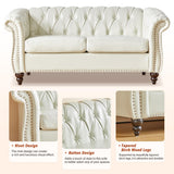 Loveseat Sofa, Chesterfield Modern Faux Leather Sofa Tufted Couch 2 Seater with Rolled Arms and Nailhead for Living Room, Bedroom, Office, Apartment (White) ORRD