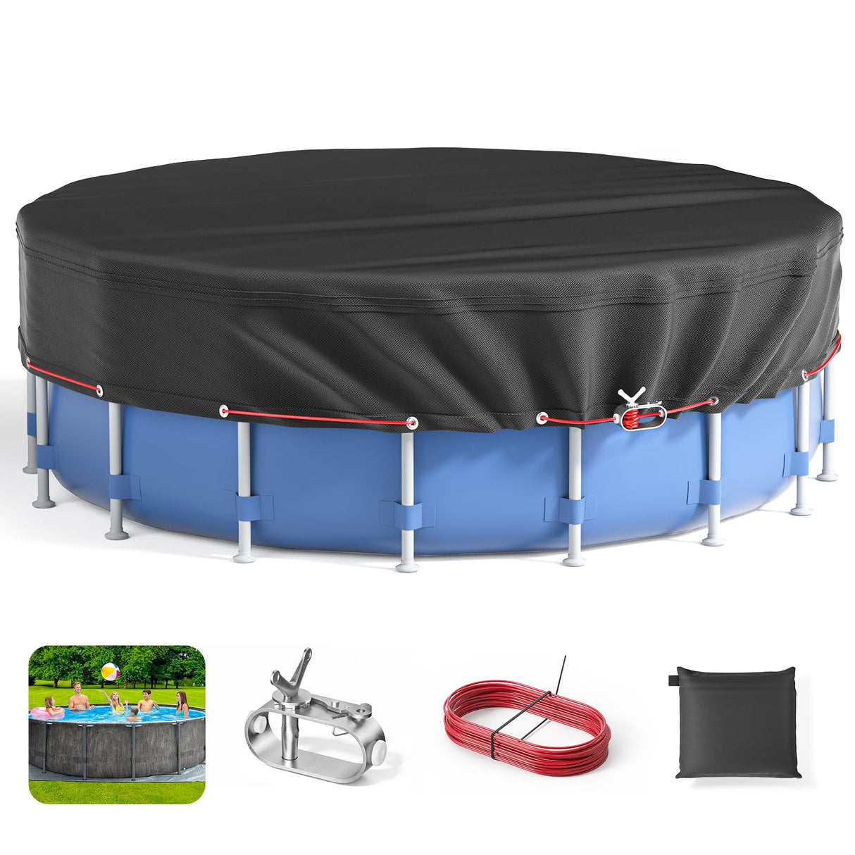 20Ft Round Pool Cover - Covers for Above Ground Pools, Inflatable Pool Cover Protector with Steel Rope, Increase Stability Ground Swimming Pools, Waterproof and Dustproof Swimming Pool Covers Mqsiuve