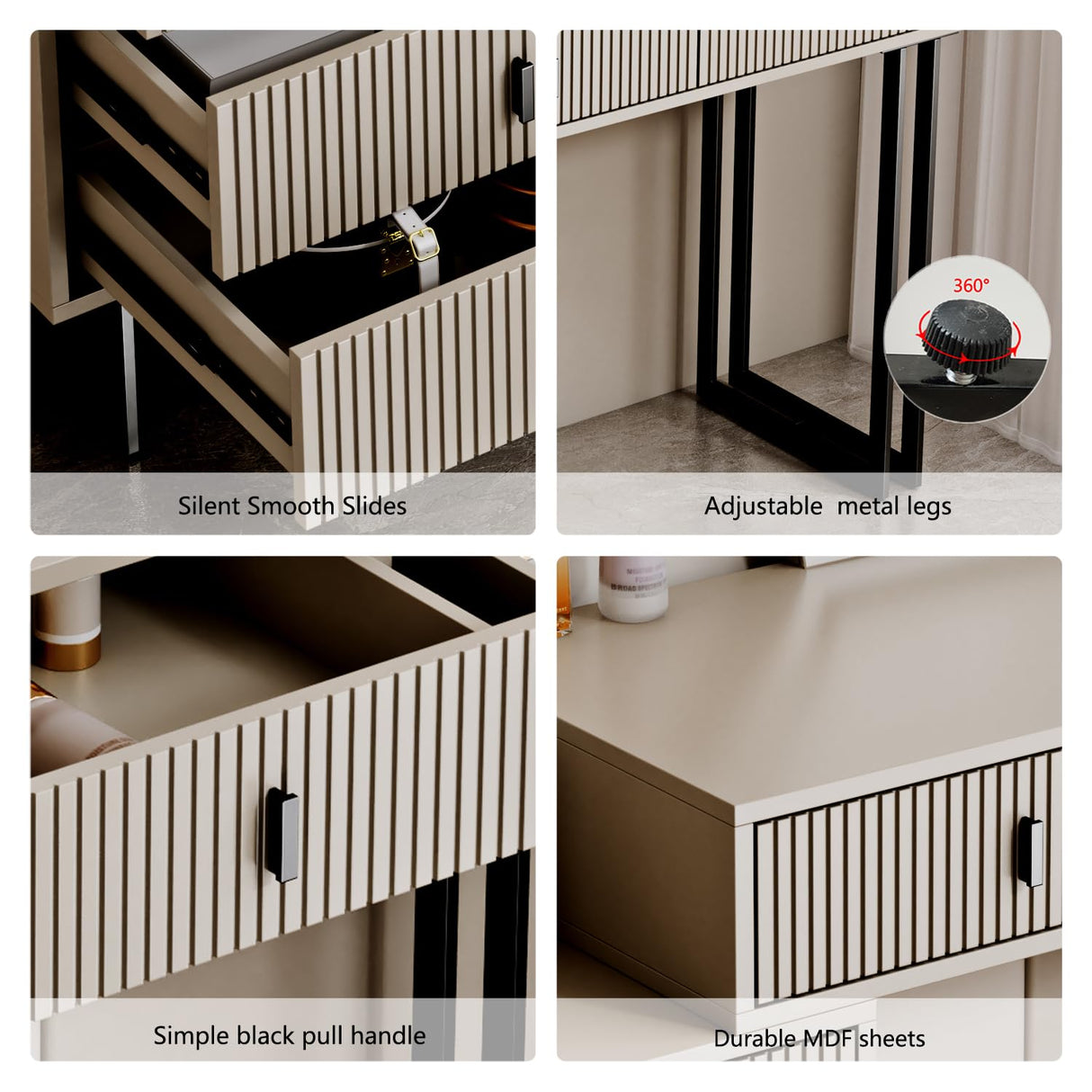 Ieejdn Makeup Vanity Desk with Cloud Lighted Mirror with Power Outlet and LED Strip, 3 Color Lighting Modes with Adjustable Brightness, 5 Large Drawer Vanity Table,for Bedroom, Grey Ieejdn