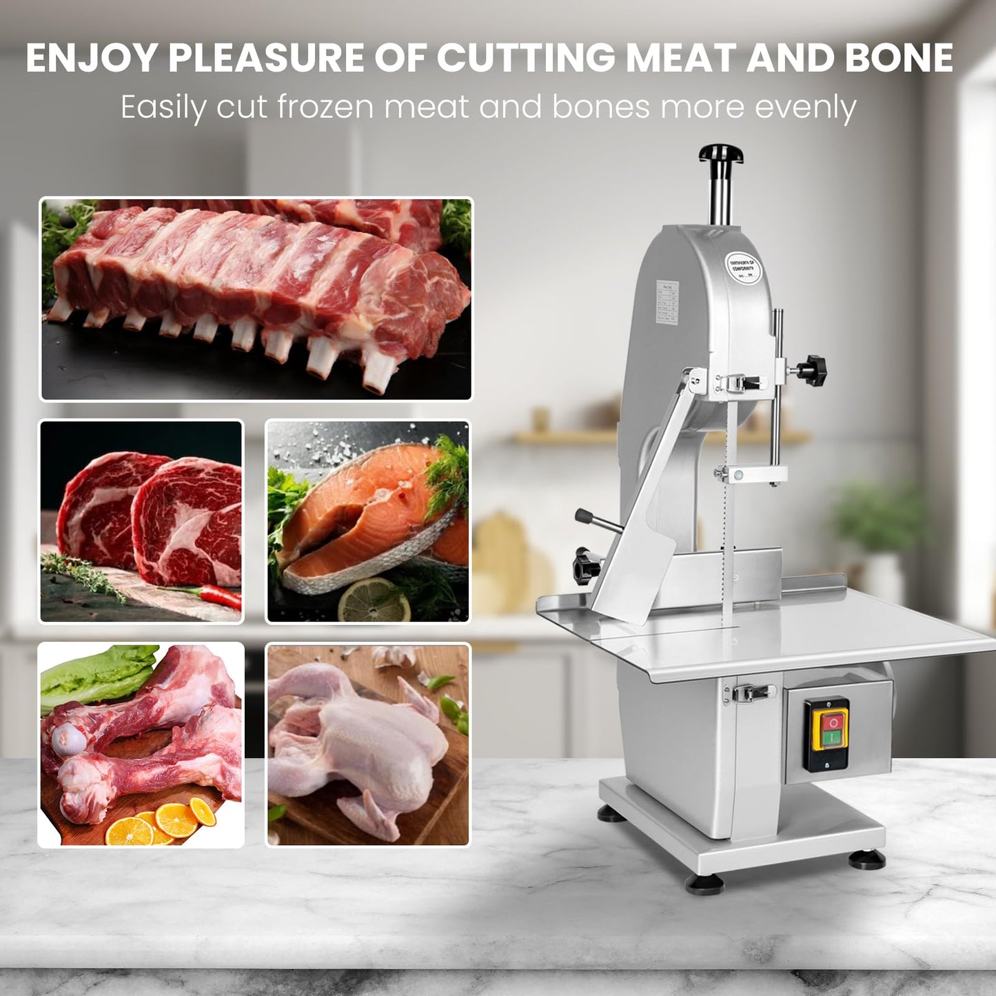 1500W Electric Bone Saw Machine, Meat Bandsaw for Butchering, Thickness Range 0.8-5.9 Inch, 20x15 Inch Table Sawing for Cutting Chops, Frozen Meat, - WoodArtSupply