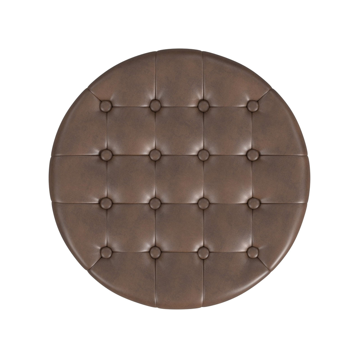 HomePop Home Decor | Upholstered Round Faux Leather Tufted Foot Rest Ottoman | Ottoman with Storage for Living Room & Bedroom | Decorative Home Furniture, Brown Faux Leather HomePop