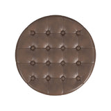 HomePop Home Decor | Upholstered Round Faux Leather Tufted Foot Rest Ottoman | Ottoman with Storage for Living Room & Bedroom | Decorative Home Furniture, Brown Faux Leather HomePop