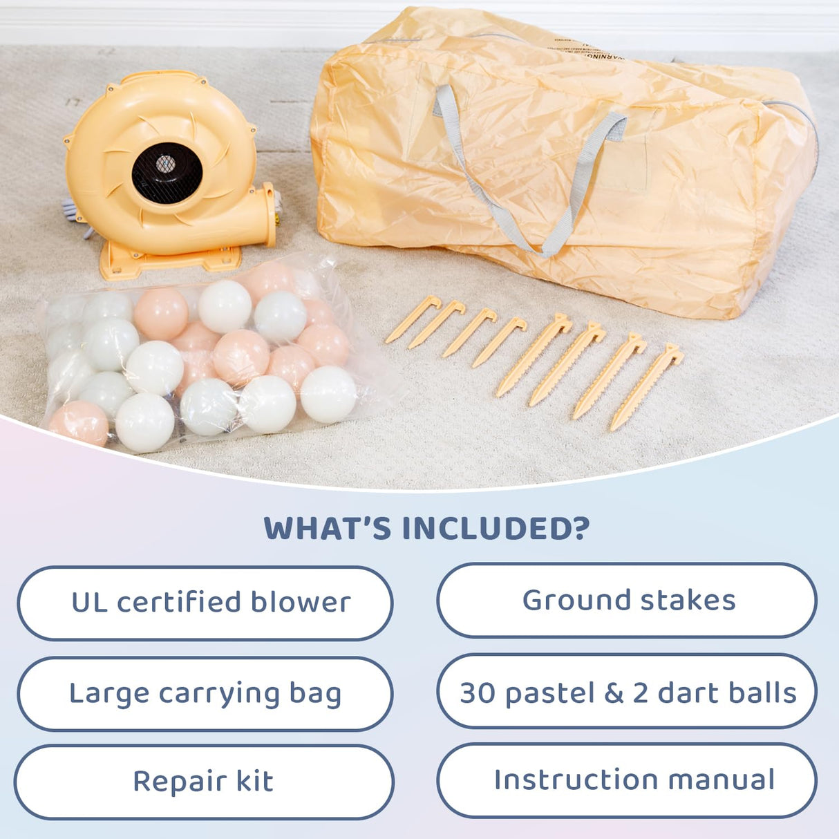 Bounceland Daydreamer Cloud Bounce House w/Ball Pit, Neutral Bouncer with Slide, 11.8 ft L x 6.9 ft W x 5.9 ft H, UL Blower Included, Basketball Hoop, 30 Pastel Plastic Balls, Trendy Bouncer for Kids Bounceland