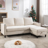 Siiejia Convertible Sectional Couches for Living Room, L-Shaped Couch 3 Seats Sofas with Storage Chaise & 2 Cup Holders, Small Sofa for Apartment, Compact Spaces, Beige Siiejia