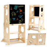 FOBIG Collapsible Toddler Kitchen Step Stool With Chalkboard, Safety Rail, and Standing Tower for Kids 1-3 FOBIG
