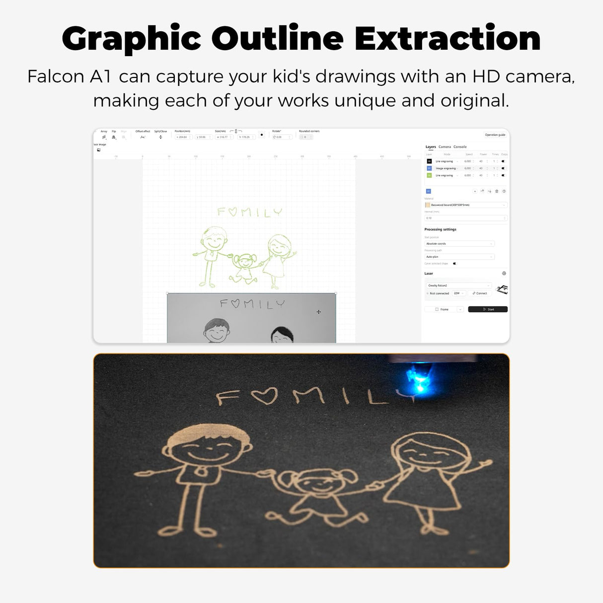 Creality Falcon A1 10W Laser Engraver, 80W Enclosed Laser Cutter and Engraver Machine with Air Assist, Smart Camera Positioning, 600mm/s Speed, Smart Material Recognition, Ideal for Wood & Metal CREALITY FALCON