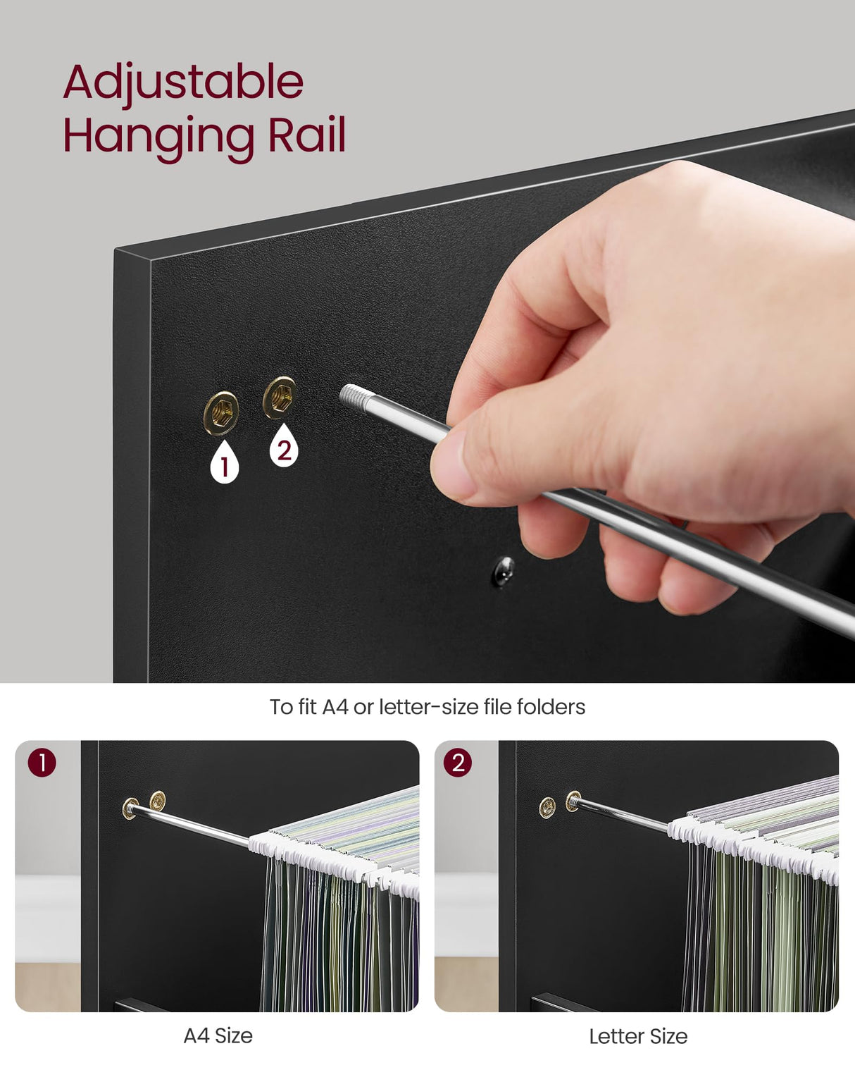 VASAGLE File Cabinet, 3 Drawers Filing Cabinet for Home Office, with Wheels, for A4, Letter Sized Documents, Hanging File Folders, Ink Black UOFC065B16 VASAGLE