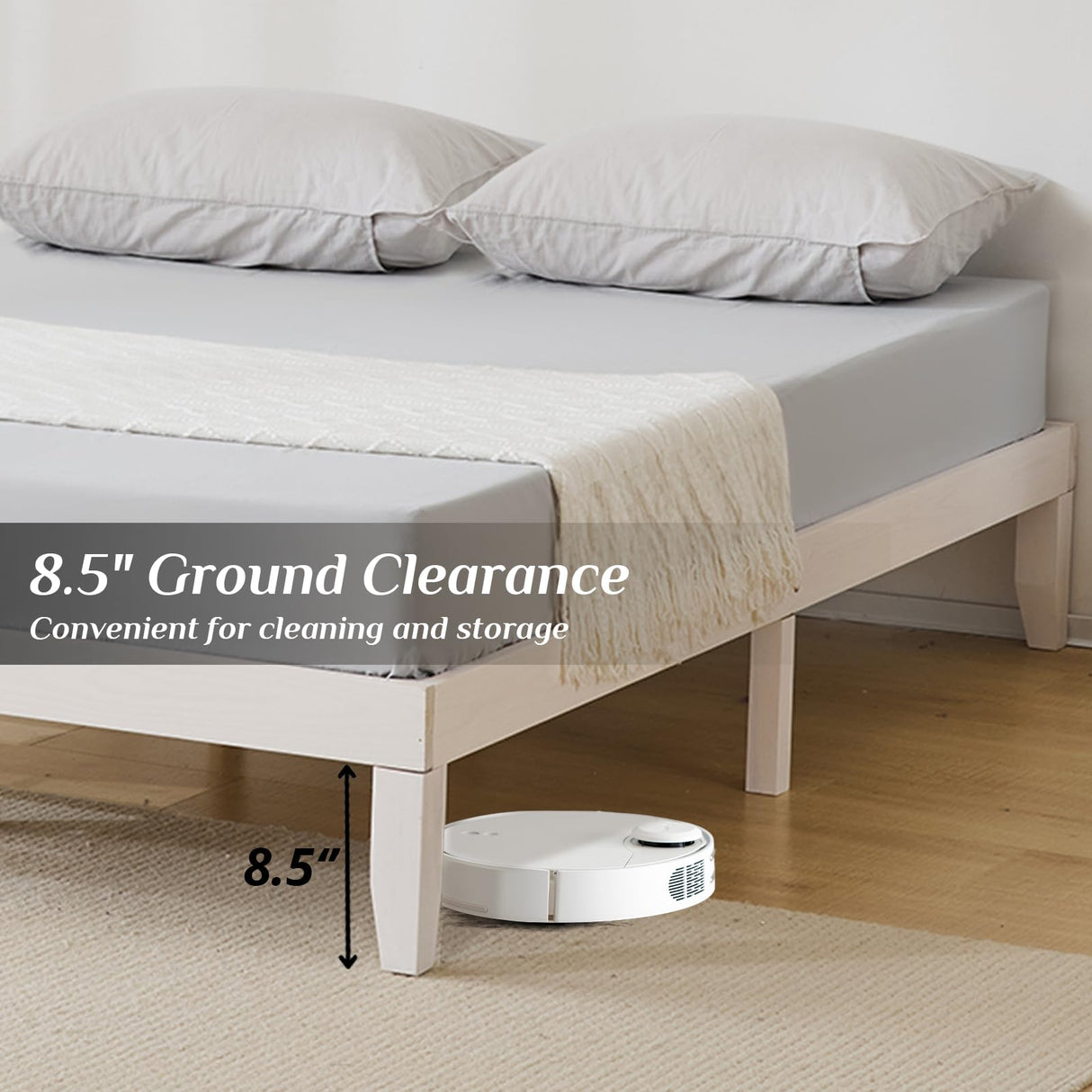 Karl home 12 Inches Wood Platform Bed Frame, Queen Bed Frame, Solid Wood Foundation with Wood Slat Support, Easy Assembly No Box Spring Needed (White) Karl home