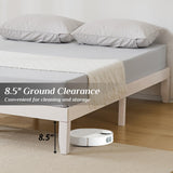 Karl home 12 Inches Wood Platform Bed Frame, Queen Bed Frame, Solid Wood Foundation with Wood Slat Support, Easy Assembly No Box Spring Needed (White) Karl home