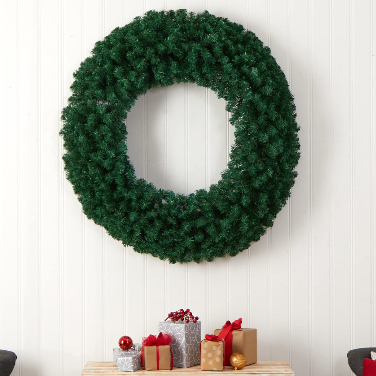 Nearly Natural 48in. Large Artificial Christmas Wreath with 714 Bendable Branches and 200 Warm White LED Lights Nearly Natural