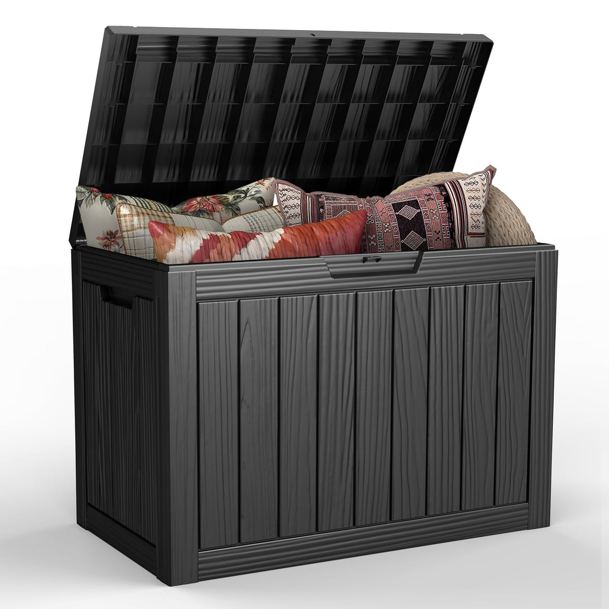 Treillage Tale Outdoor Storage Deck Box, 45 Gallon Outside Storage Box Waterproof Deck Box, Lockable Patio Storage Box UV-Resistant for Garden Furniture, Black Treillage Tale