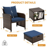 UDPATIO 5 Piece Patio Furniture Set, Outdoor Patio Conversation Rattan Chair with Ottomans w/Storage Coffee Table for Patio, Space Saving Design for Balcony Poolside Front Porch Deck, Navy UDPATIO