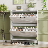 Maupvit Shoe Cabinet with 2 Flip Drawers, Freestanding Shoe Cabinet Organizer with Metal Legs, Shoes Storage Cabinet for Entryway, Narrow Shoe Rack Cabinet, White Maupvit