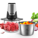 Syvio Food Processors with 2 Bowls, Meat Grinder 4 Bi-Level Blades, Mini Electric Food Chopper 450W, for Baby Food, Meat, Onion, Vegetables, 2 Speed, 8 Cup and 8 Cup syvio