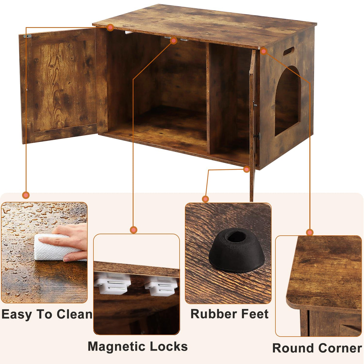 Timberer Cat Litter Box Enclosure, Litter Box Furniture Hidden with Removable Divider, Wooden Cat Washroom Furniture, Indoor Cat House, Rustic Brown Timberer