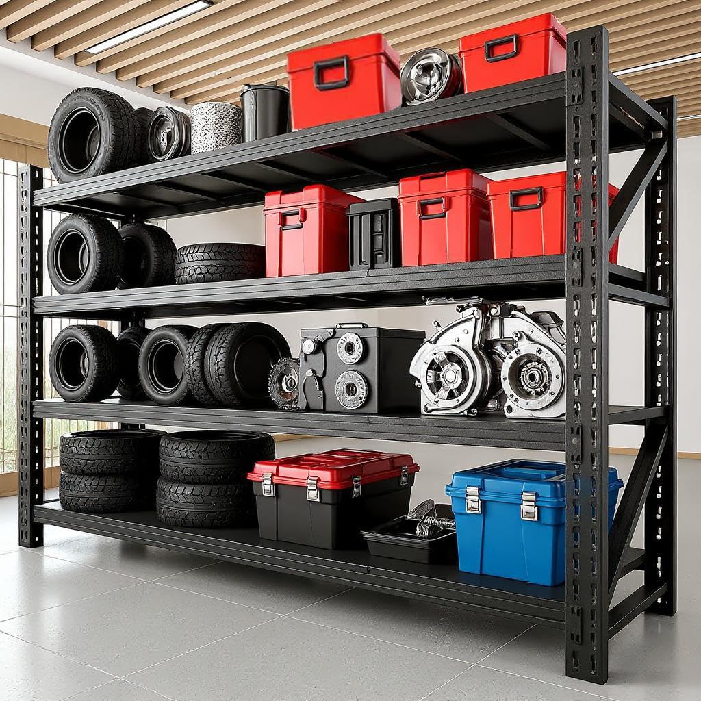 2000LBS Garage Shelving 59" W Heavy Duty Storage Shelves, 4 Tier Industrial Adjustable Metal Shelves, Shelving Units for Garages, Warehouses Generic