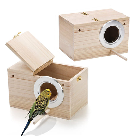 Hiceeden 2 Pack Parakeet Nest Box, Natural Wood Bird Nesting Box, Small Bird House Breeding Box for Budgie Lovebirds, Cockatiel, Parrots Mating, Aviary, 7.7×4.7×4.7 Inches Hiceeden