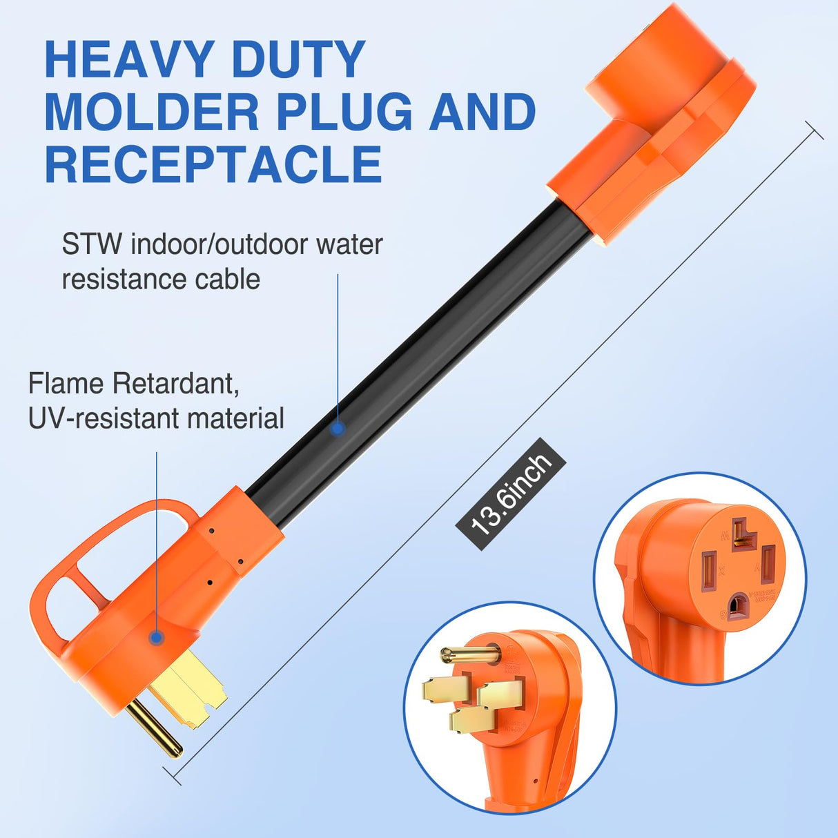 Nilight EV Dryer Charger Adapter Cord 50 Amp to 30 Amp 4 Prong Pure Copper 125V/250V Outlet to EV Dryer Plug Conversion Heavy Duty 10 Gauge Wire 14-50P to 14-30R 50M/30F Nilight