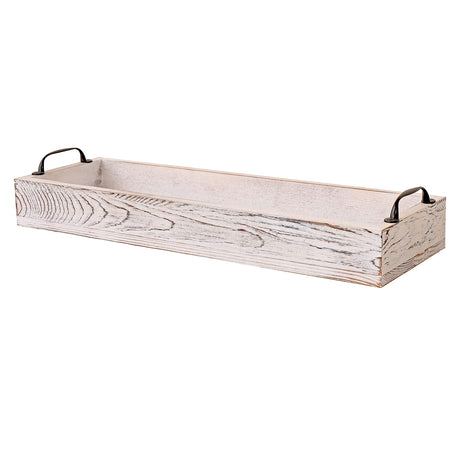Rustic Wooden Serving Trays Rectangular with Handle,Ottoman Tray for Living Room 16 Inch Long for Serving Wine(whitewashed) SWT8CAI